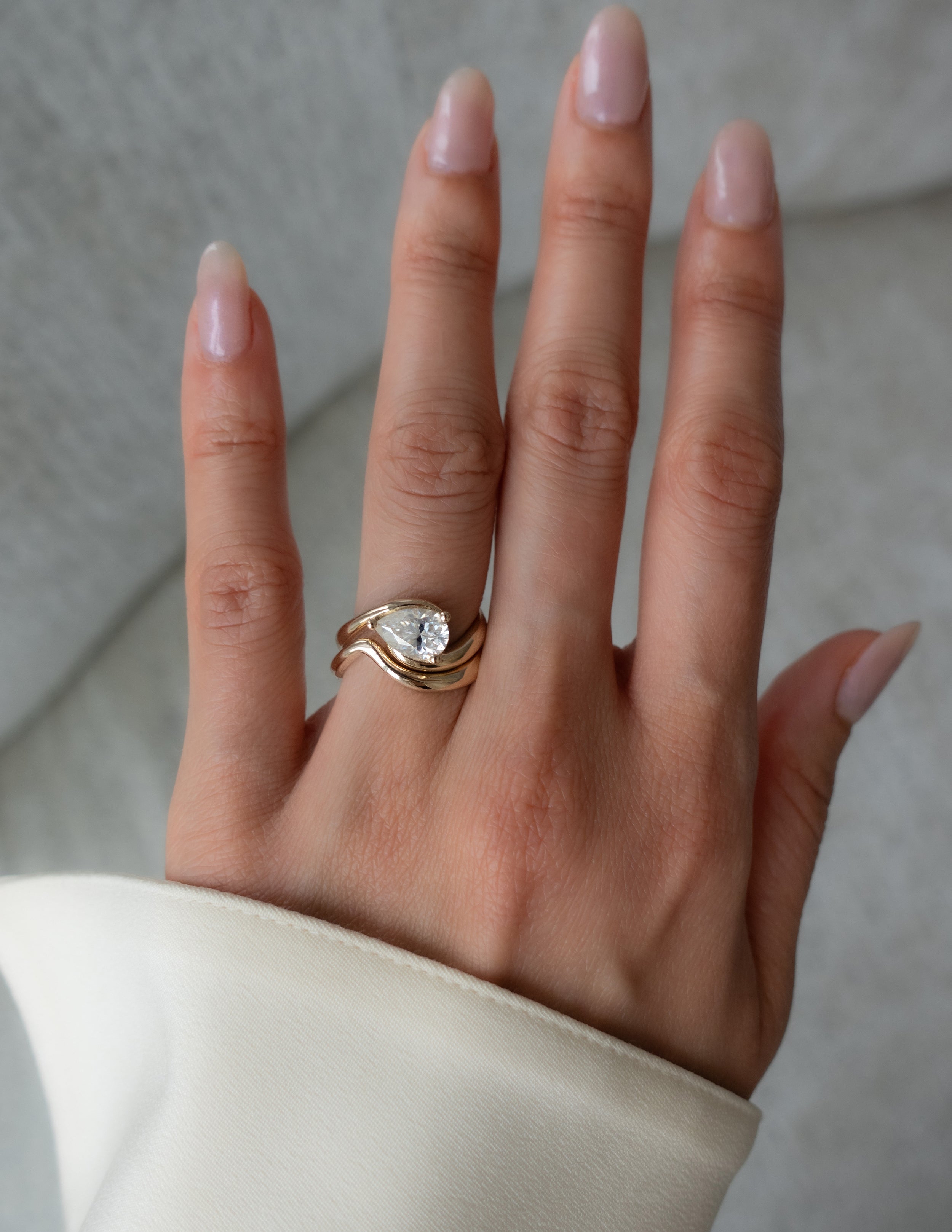 1.0 - 2.0 CT Pear Cut Lab Grown Diamond Solitaire Bridal Ring Set