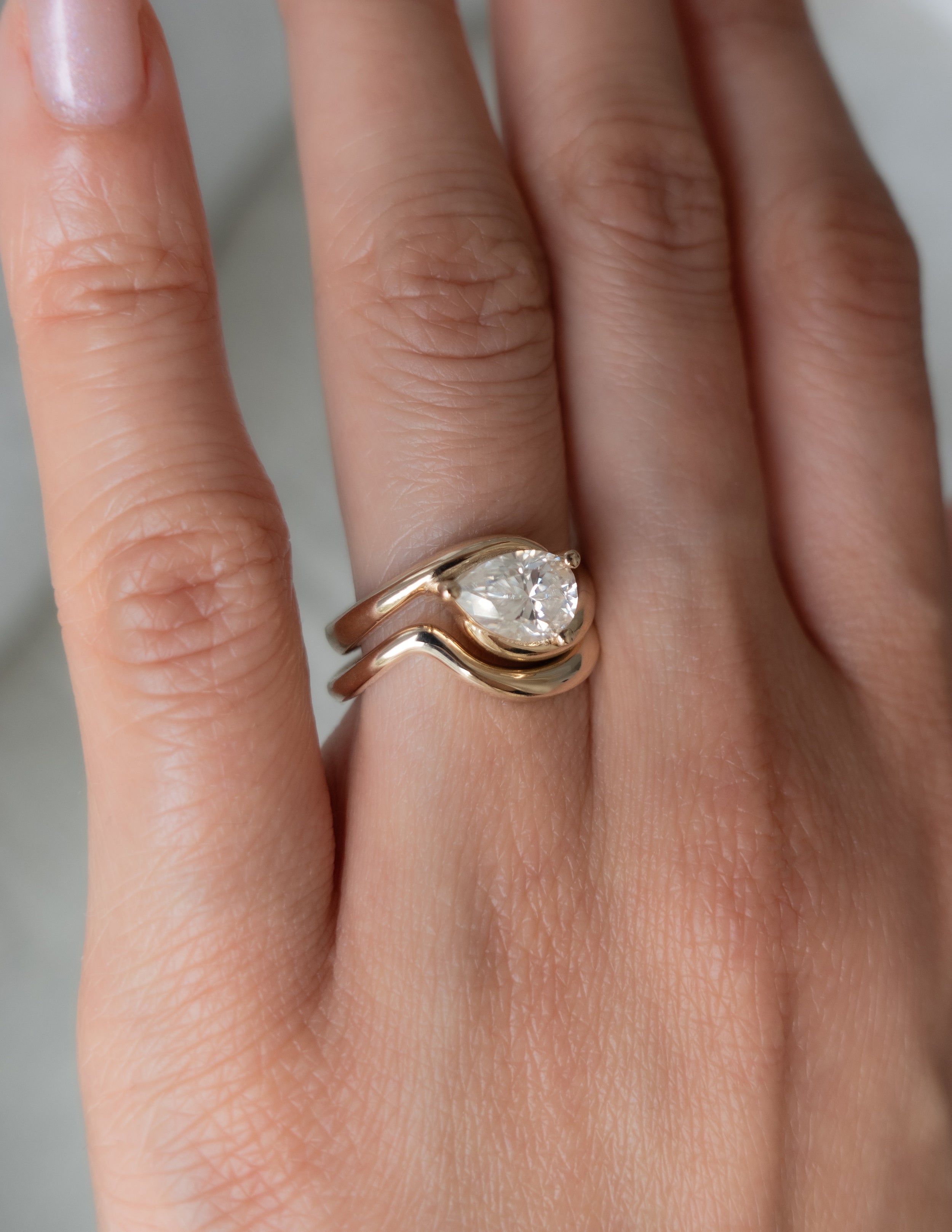 1.0 - 2.0 CT Pear Cut Lab Grown Diamond Solitaire Bridal Ring Set