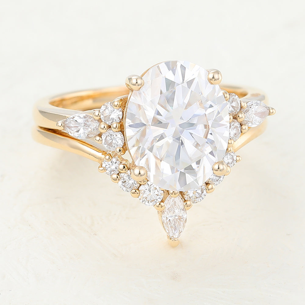 3.0 CT Oval Moissanite Cluster Bridal Ring Set - Camila Brown