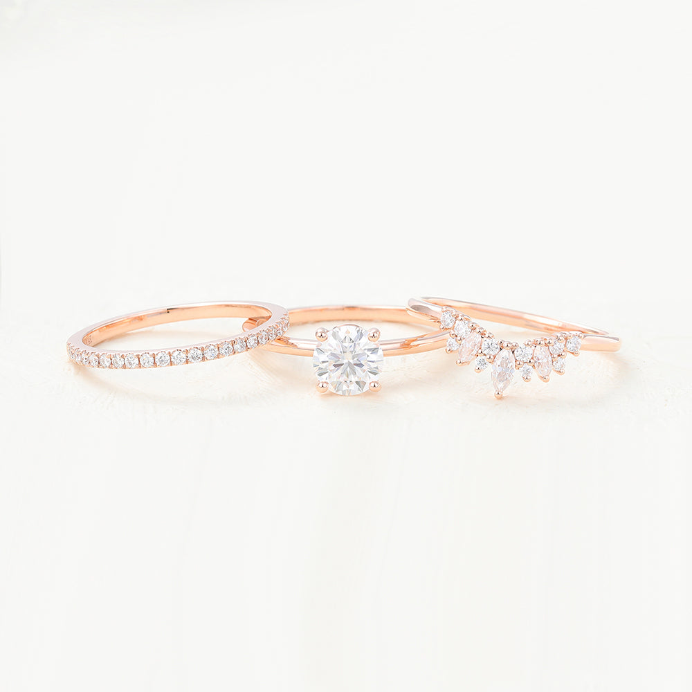 0.68 CT Round Moissanite Solitaire Bridal Ring Set - Camila Brown