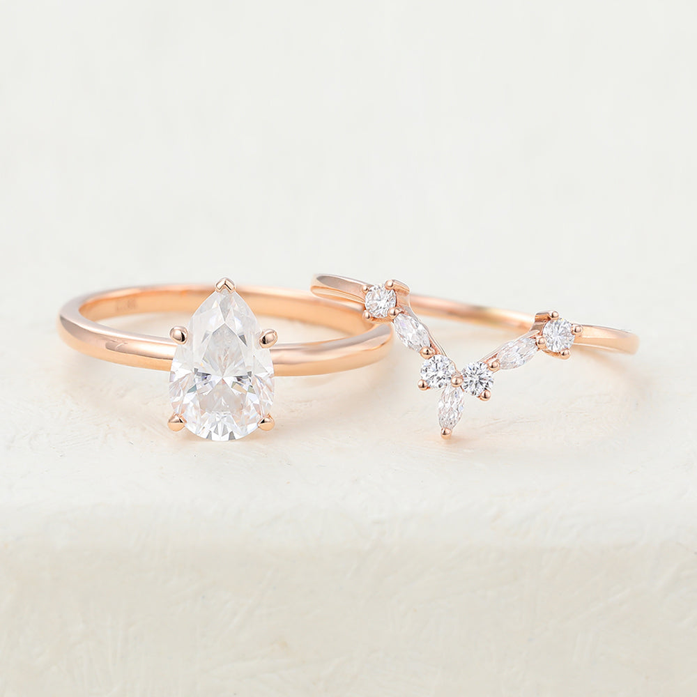 1.50 CT Pear Moissanite Solitaire Bridal Ring Set - Camila Brown