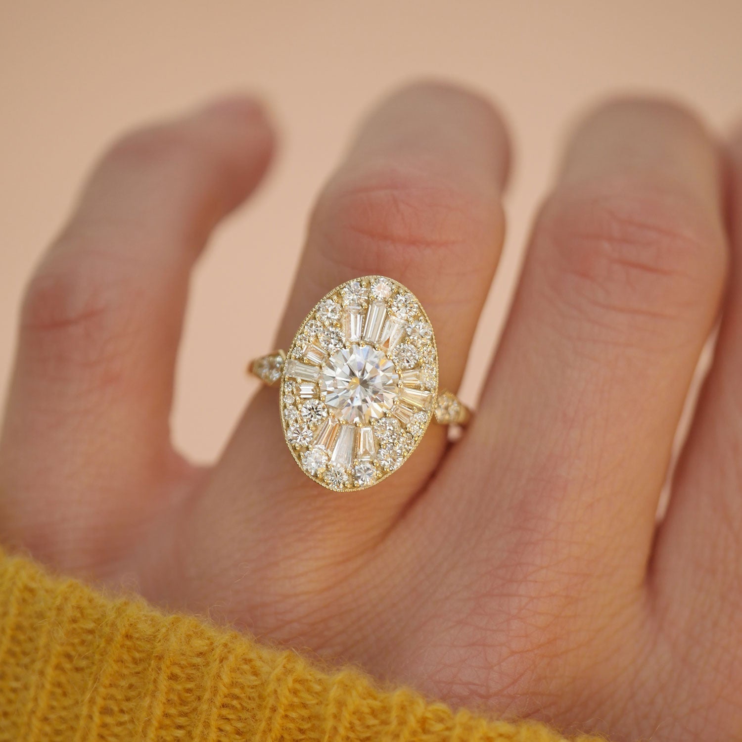 1.0 CT Round Shape Ballerina Lab Grown Engagement Ring