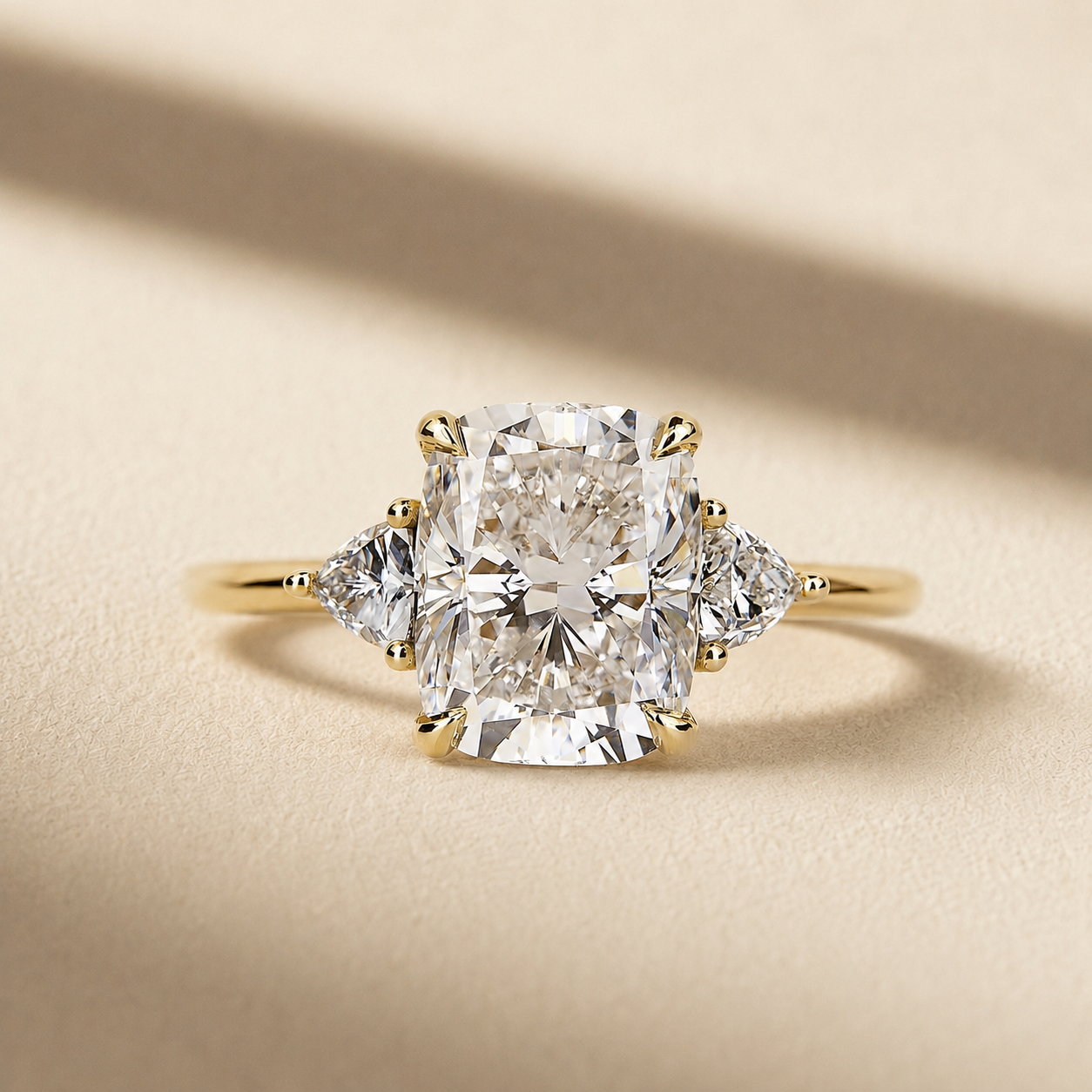 1.00-3.50 CT Elongated Cushion Lab Grown Diamond Three Stone Engagement Ring