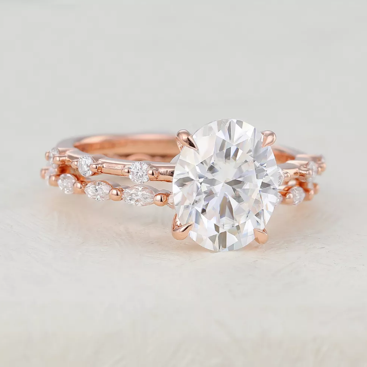 3.0 CT Oval Moissanite Solitaire Bridal Ring Set - Camila Brown