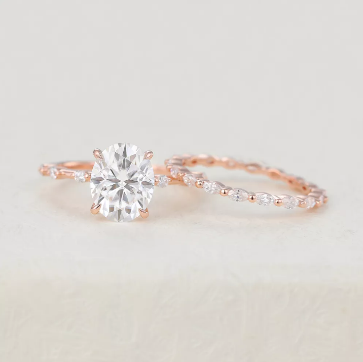 3.0 CT Oval Moissanite Solitaire Bridal Ring Set - Camila Brown