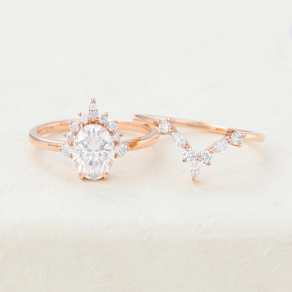 1.33 CT Oval Moissanite Cluster Bridal Ring Set - Camila Brown