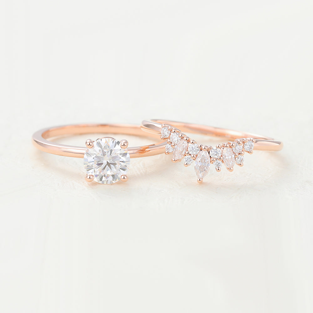 0.68 CT Round Moissanite Solitaire Bridal Ring Set - Camila Brown