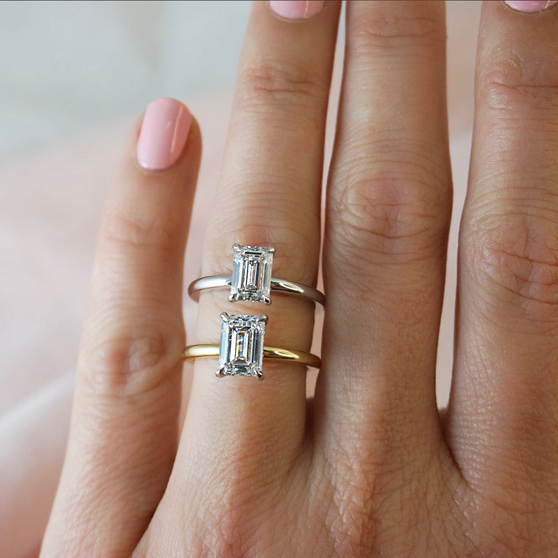 1.50 Carats Lab Grown Diamond Emerald Shape E-VS1 Hidden Halo Two Tone Engagement Ring - Camila Brown