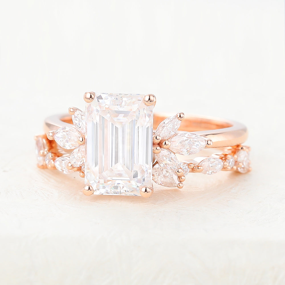 1.89 CT Emerald Moissanite Cluster Bridal Ring Set - Camila Brown