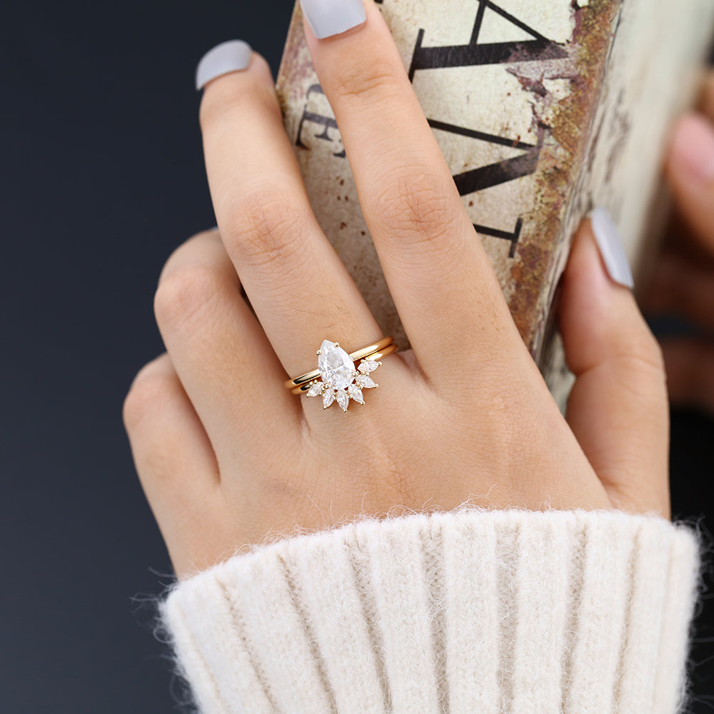 1.50 CT Pear Moissanite Solitaire Bridal Ring Set - Camila Brown