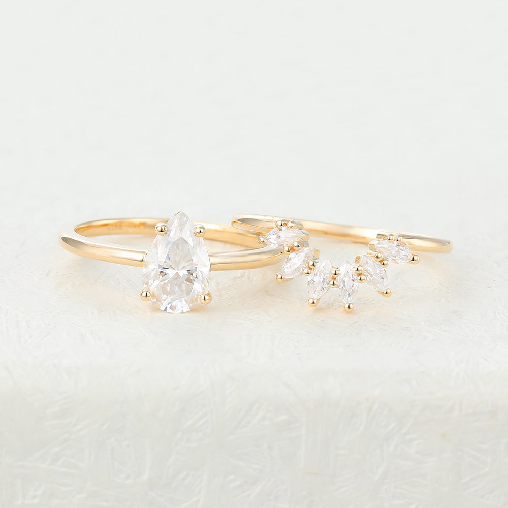 1.50 CT Pear Moissanite Solitaire Bridal Ring Set - Camila Brown