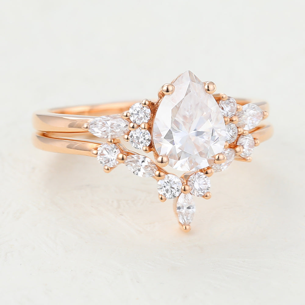 1.20 CT Pear Moissanite Cluster Bridal Ring Set - Camila Brown