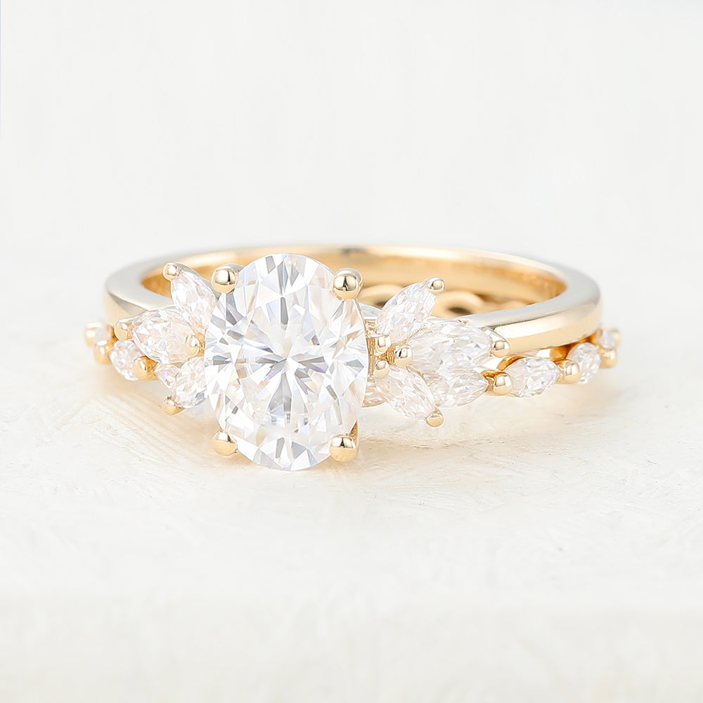 1.33 CT Oval Moissanite Cluster Bridal Ring Set - Camila Brown