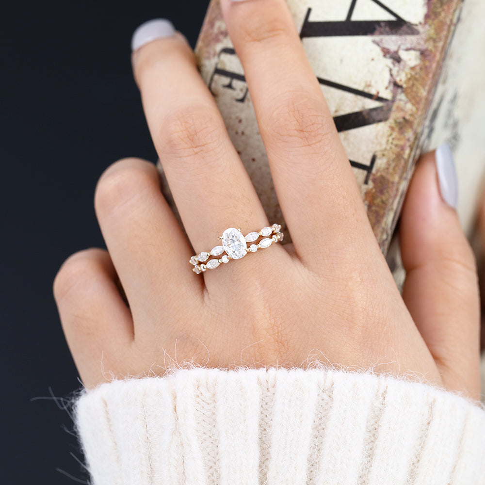 0.84 CT Oval Moissanite Solitaire Bridal Ring Set - Camila Brown