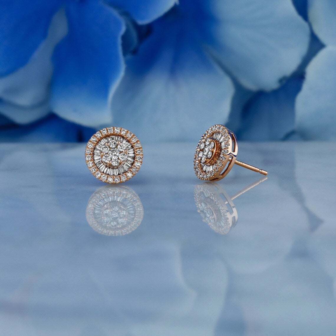 0.83 TCW Round & Baguette Moissanite Diamond Cluster Stud Earrings - Camila Brown