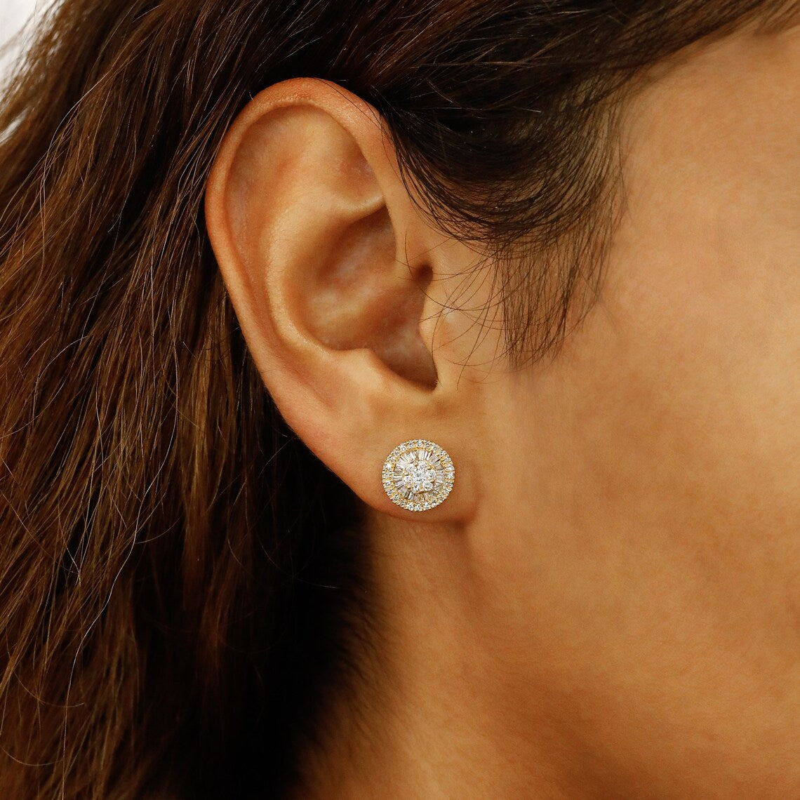 0.83 TCW Round & Baguette Moissanite Diamond Cluster Stud Earrings - Camila Brown