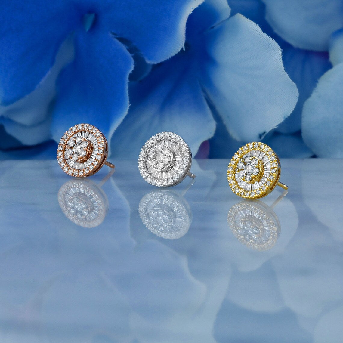 0.83 TCW Round & Baguette Moissanite Diamond Cluster Stud Earrings - Camila Brown