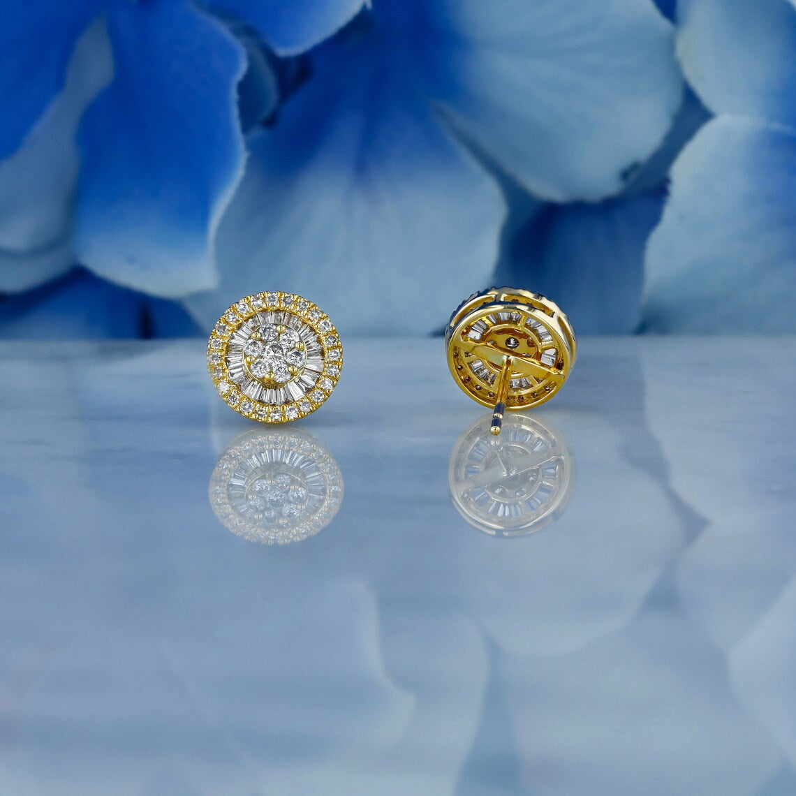 0.83 TCW Round & Baguette Moissanite Diamond Cluster Stud Earrings - Camila Brown