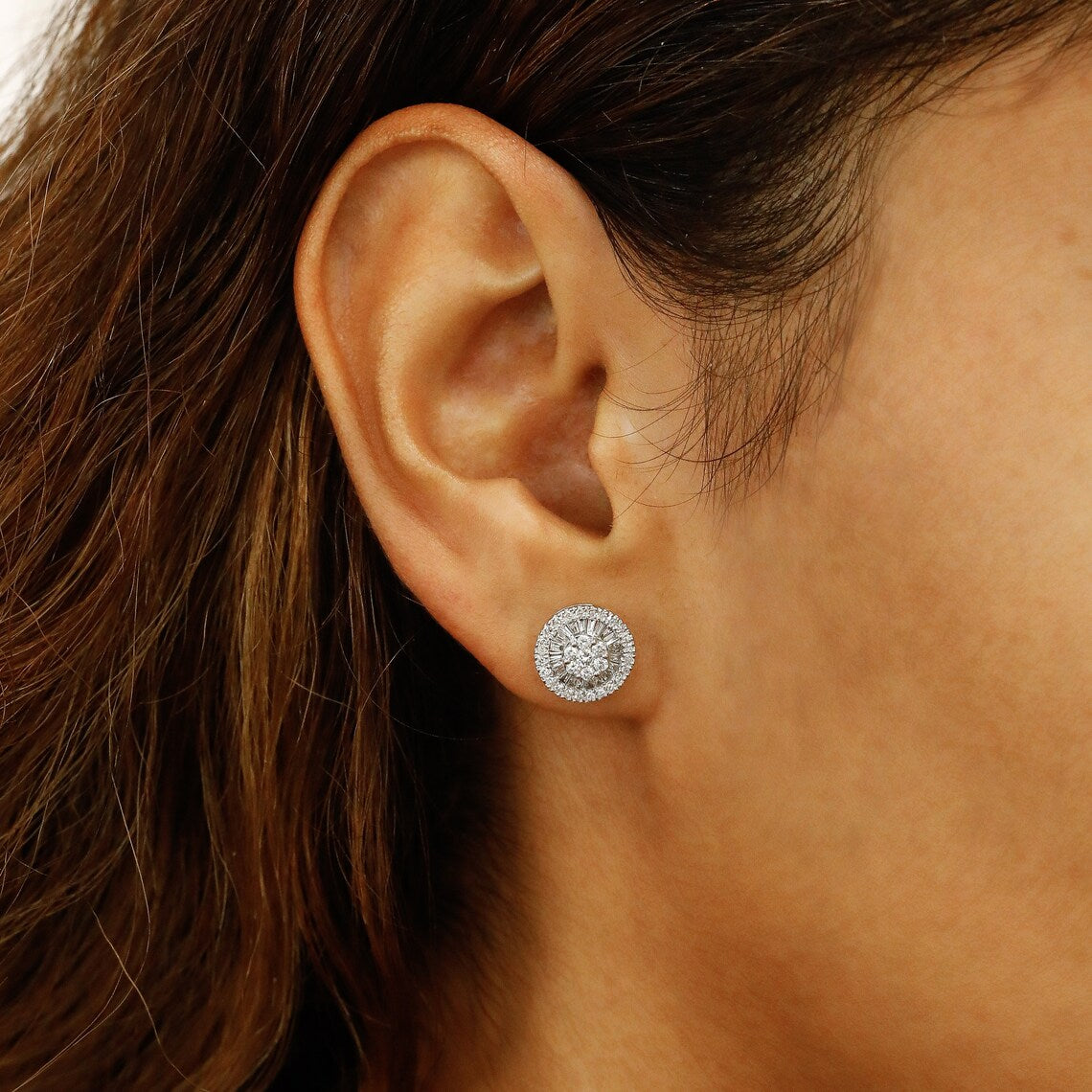 0.83 TCW Round & Baguette Moissanite Diamond Cluster Stud Earrings - Camila Brown