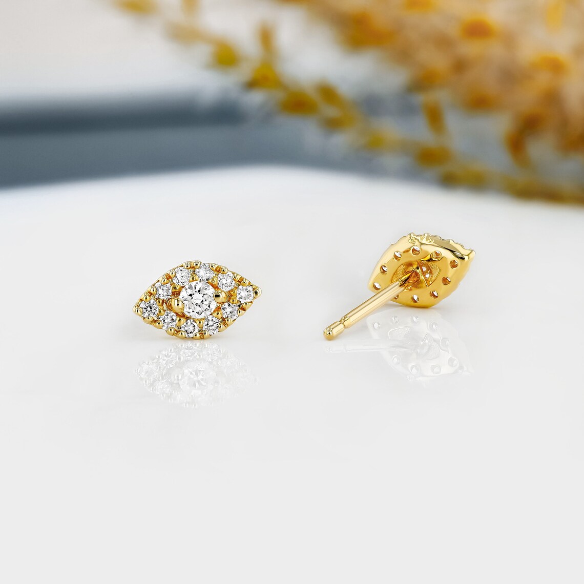 0.20 TCW Round Moissanite Diamond Evil Eye Stud Earrings - Camila Brown