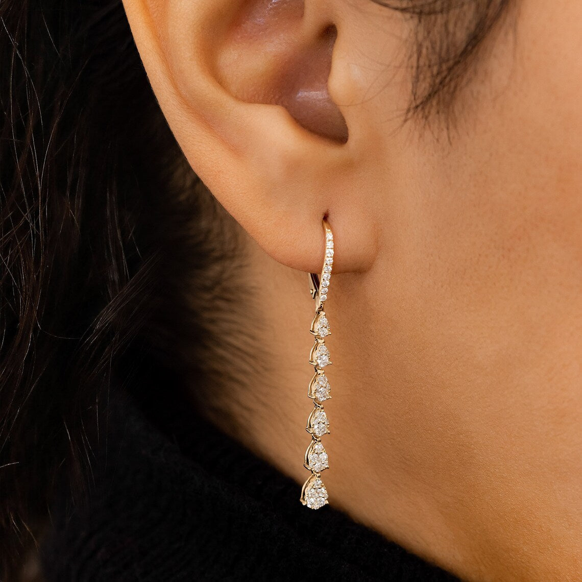 1.0 TCW Round Moissanite Diamond Long Drop Earrings - Camila Brown