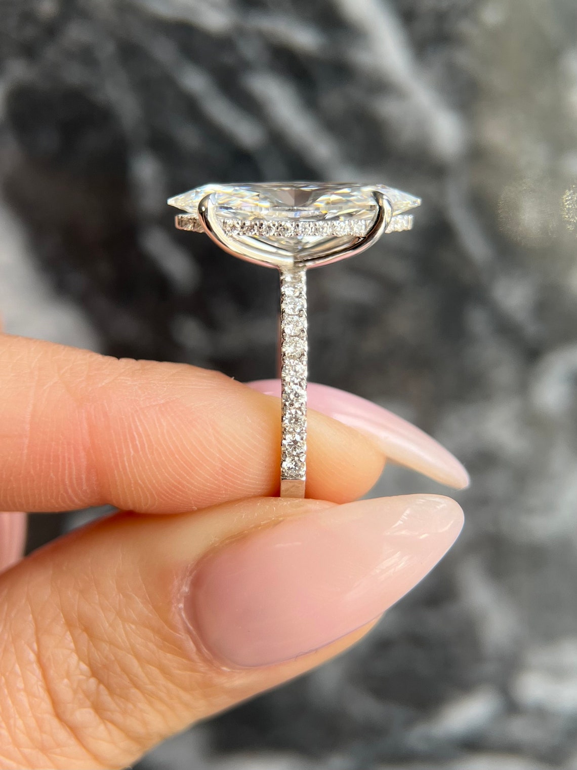 3.0 - 5.0 CT Marquise Lab GrownDiamond Hidden Halo & Pave Engagement Ring