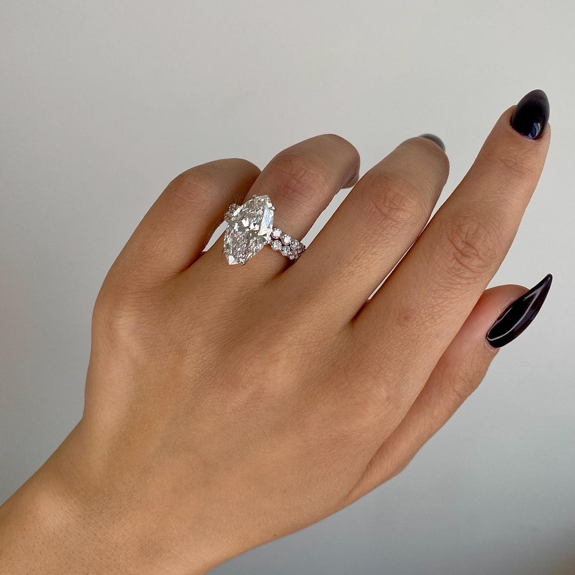 3.0 - 5.0 CT Marquise CVD Diamond Pave  Engagement Ring