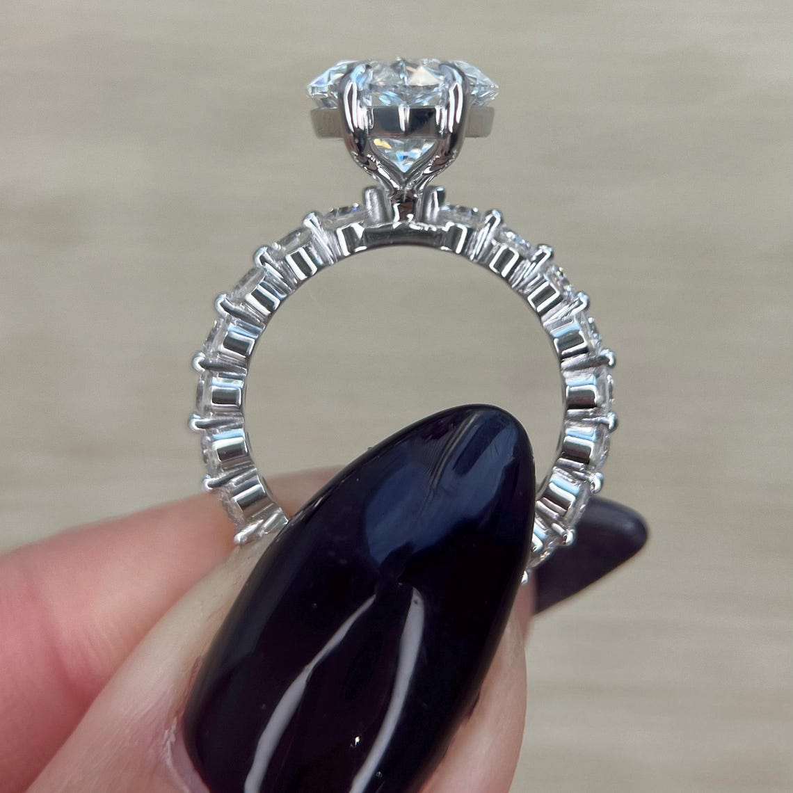 3.0 - 5.0 CT Marquise CVD Diamond Pave Engagement Ring