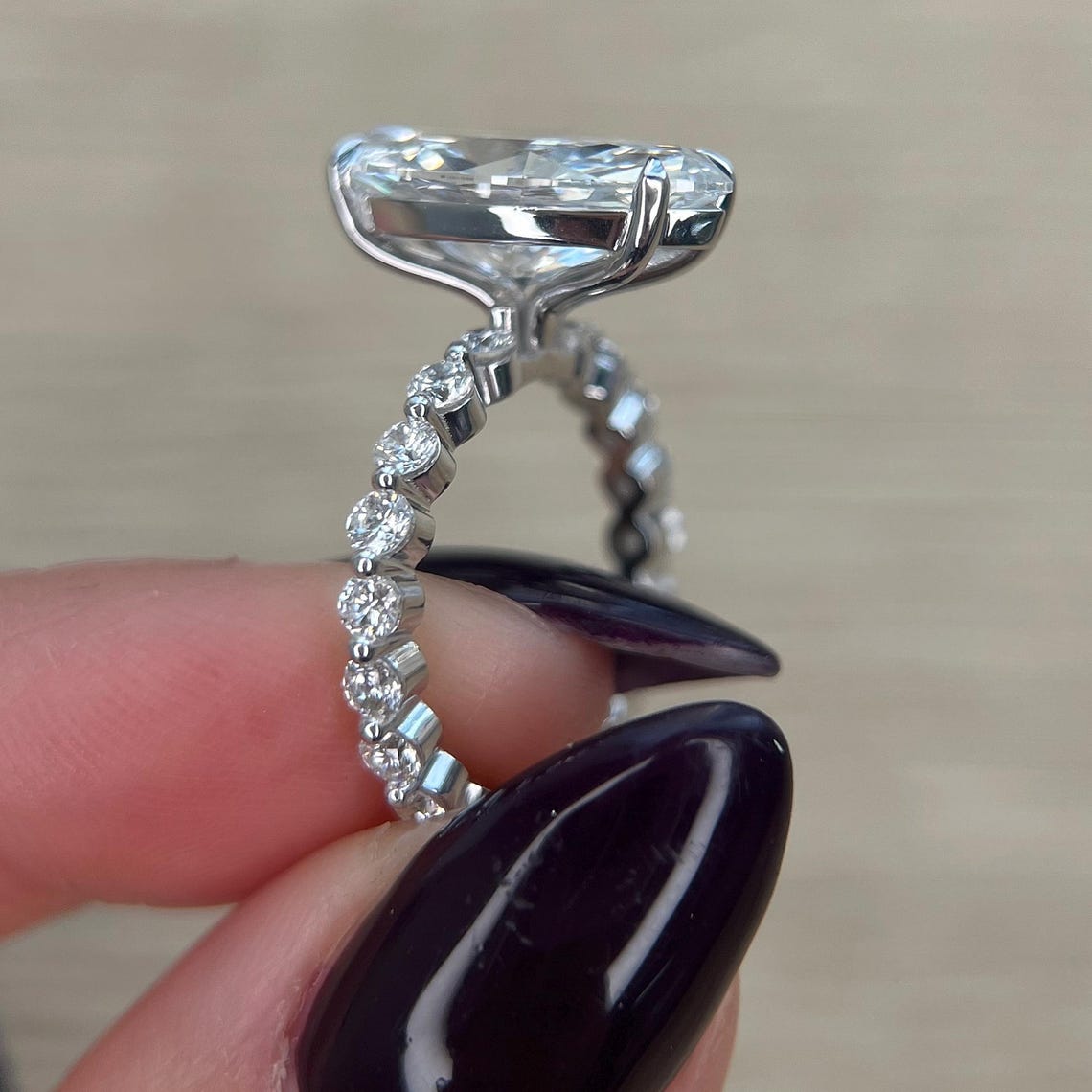 3.0 - 5.0 CT Marquise CVD Diamond Pave Engagement Ring