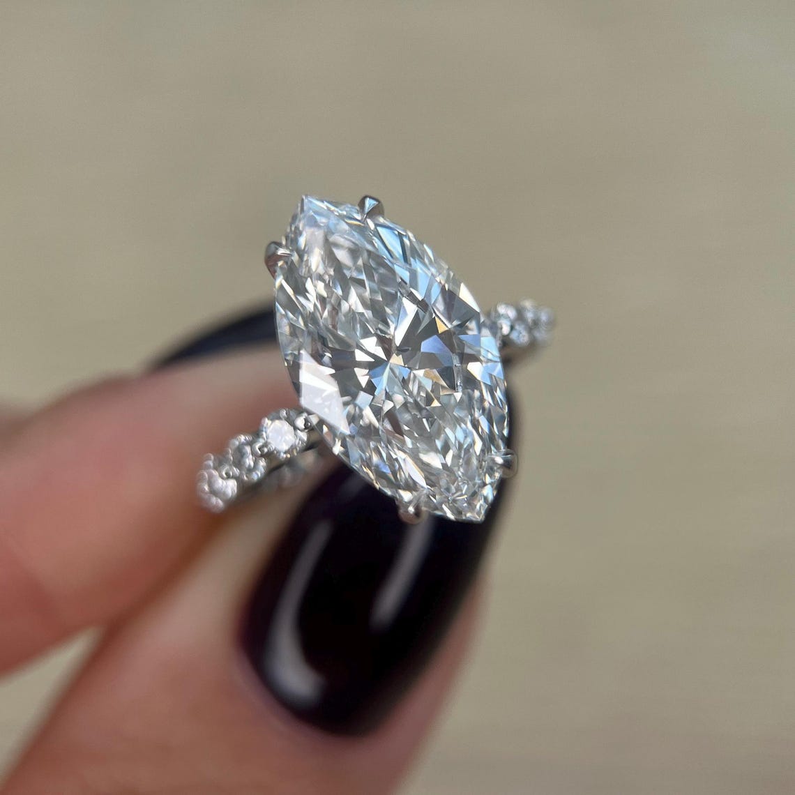 3.0 - 5.0 CT Marquise CVD Diamond Pave Engagement Ring