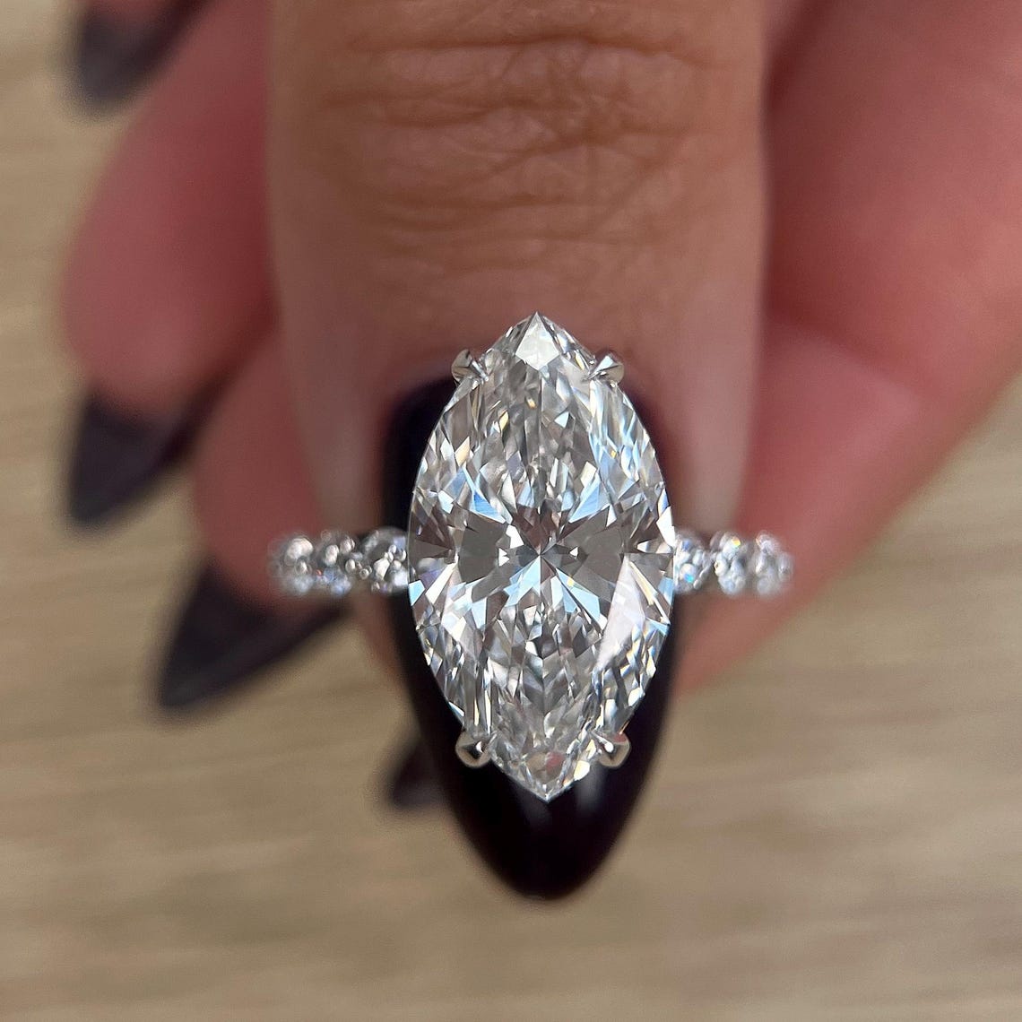 3.0 - 5.0 CT Marquise CVD Diamond Pave Engagement Ring