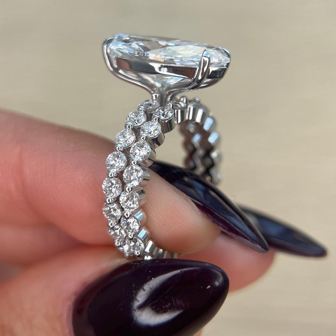 3.0 - 5.0 CT Marquise CVD Diamond Pave Engagement Ring