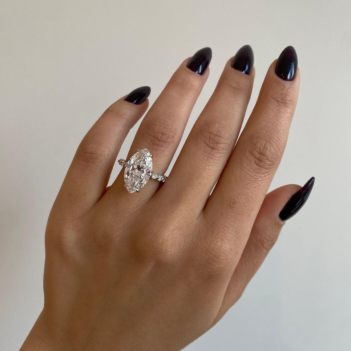 3.0 - 5.0 CT Marquise CVD Diamond Pave Engagement Ring