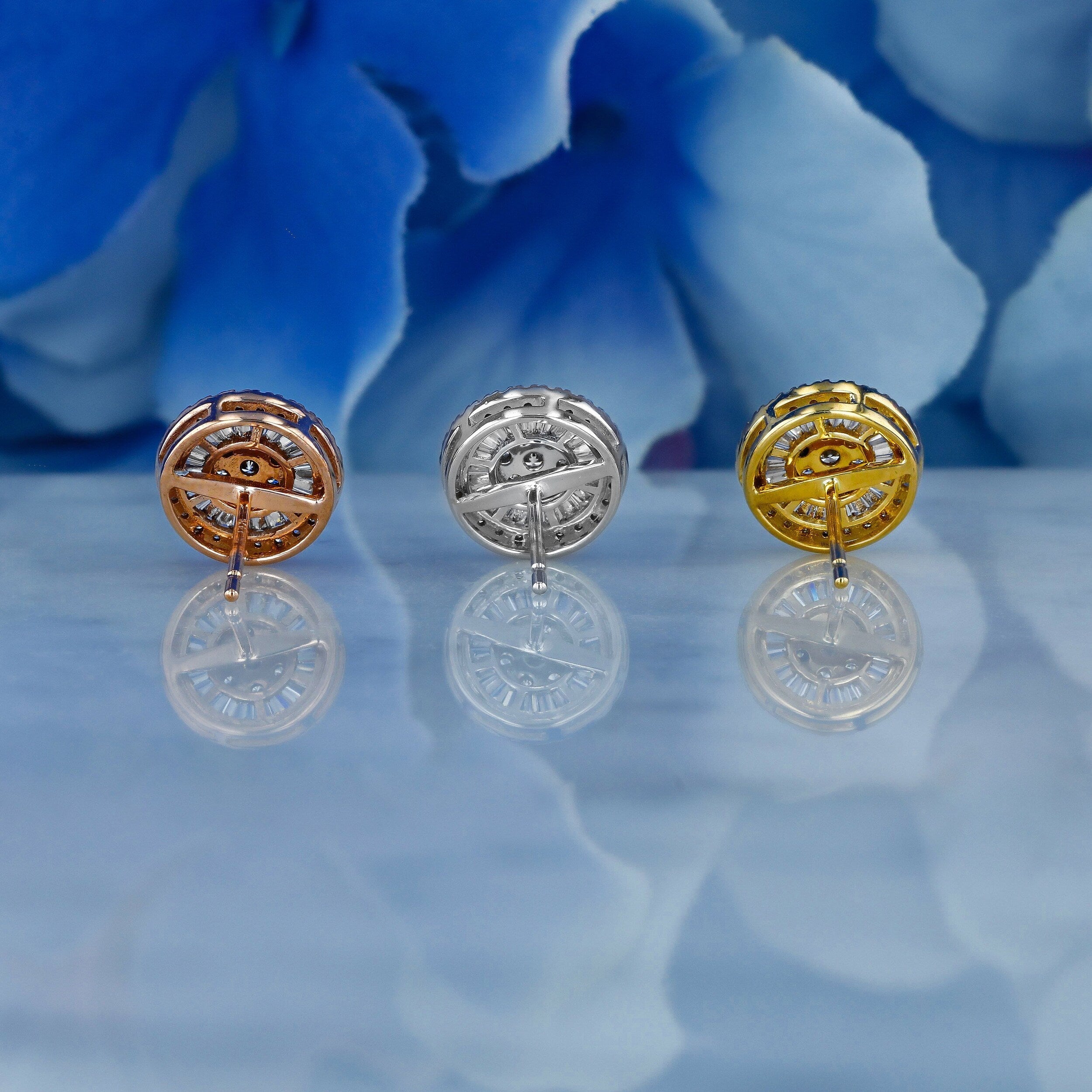 0.83 TCW Round & Baguette Moissanite Diamond Cluster Stud Earrings - Camila Brown