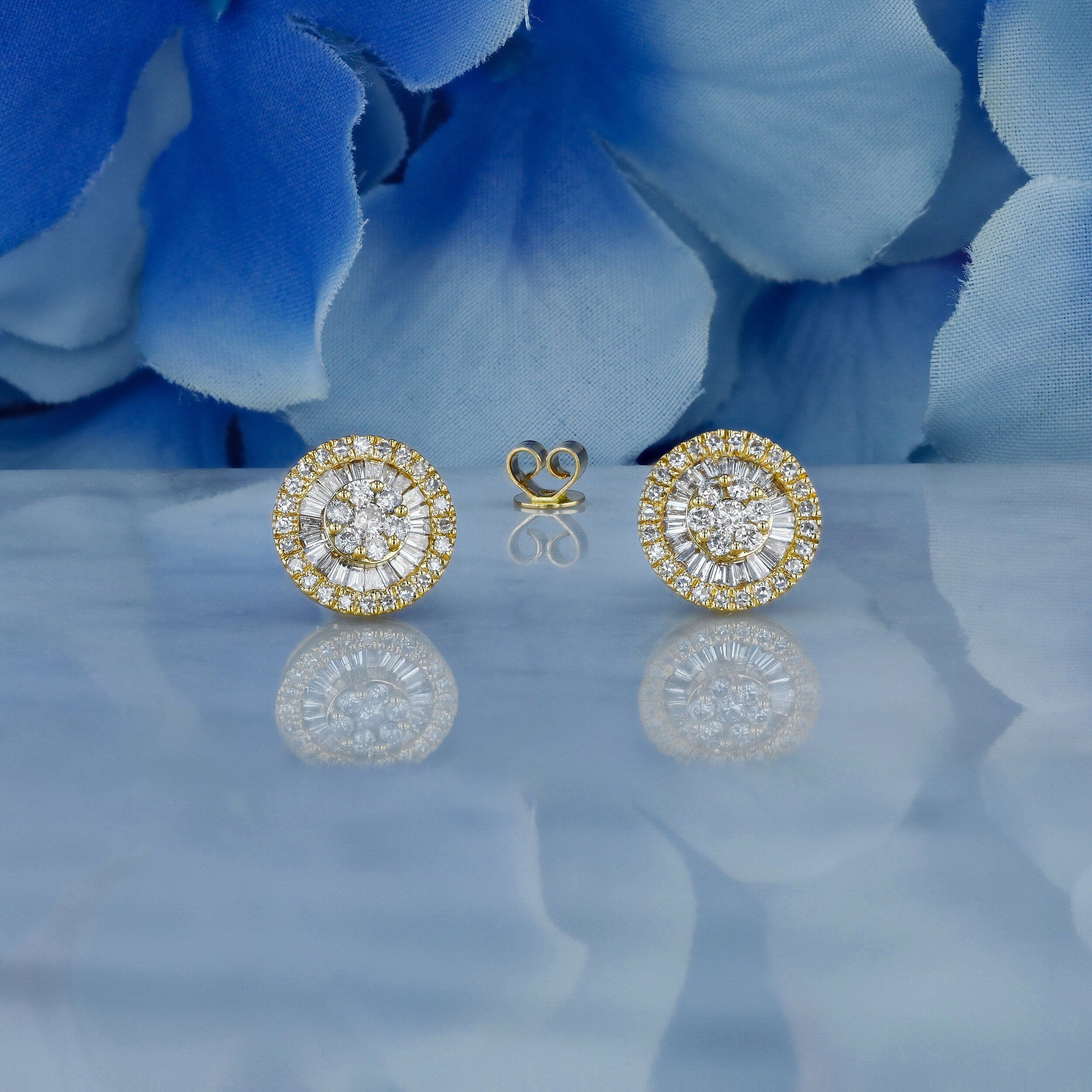 0.83 TCW Round & Baguette Moissanite Diamond Cluster Stud Earrings - Camila Brown