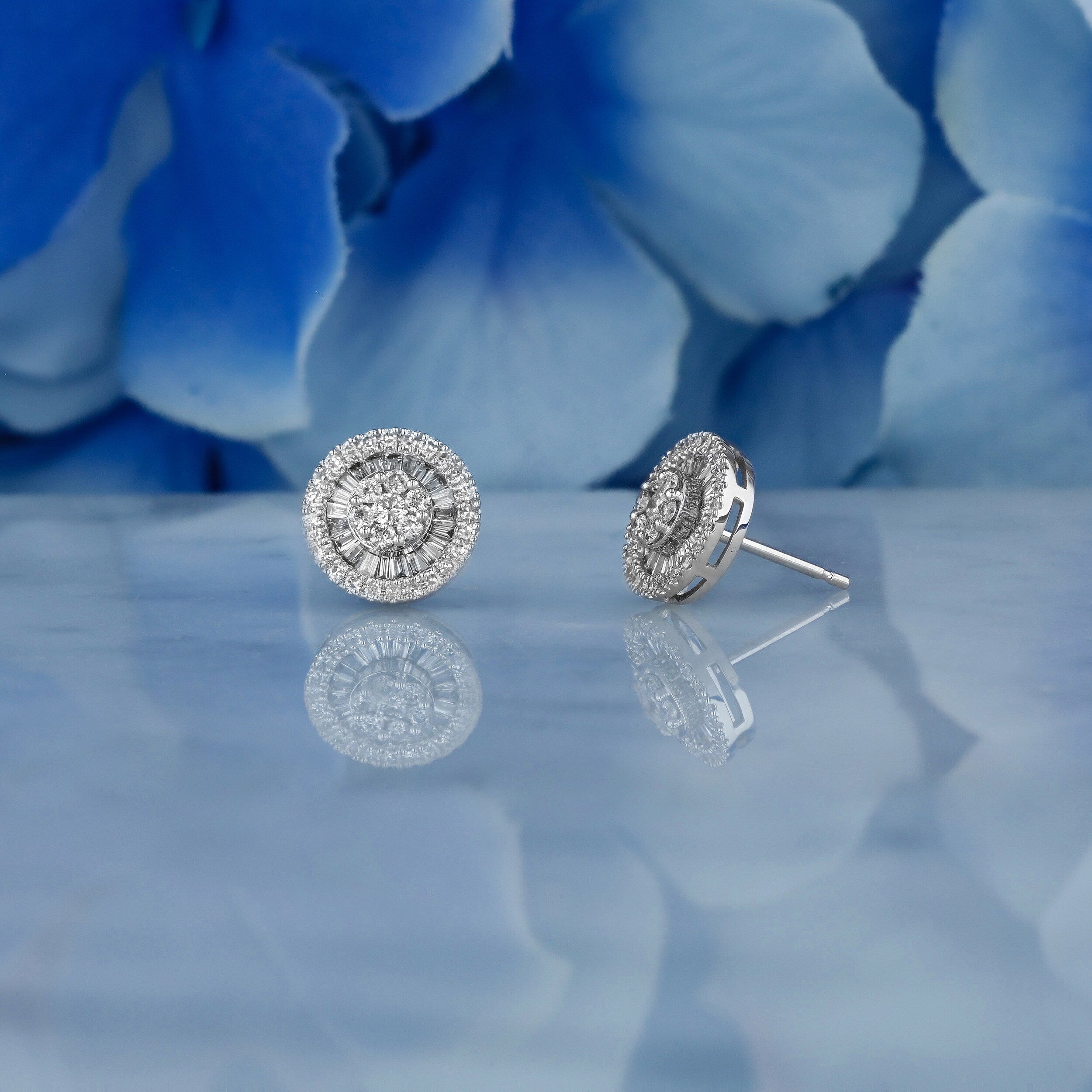 0.83 TCW Round & Baguette Moissanite Diamond Cluster Stud Earrings - Camila Brown