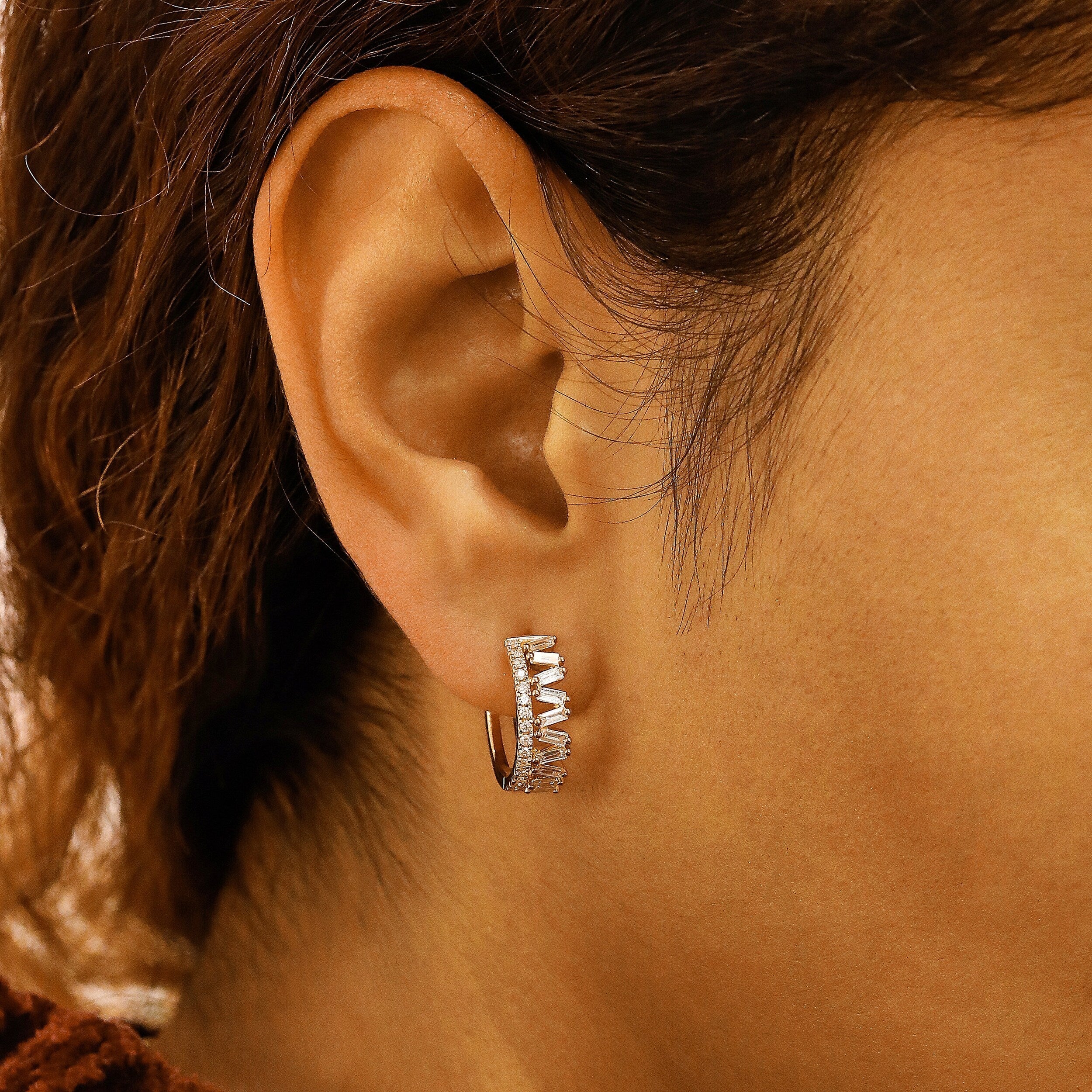 0.81 TCW Round & Baguette Moissanite Diamond Hoop Earrings - Camila Brown