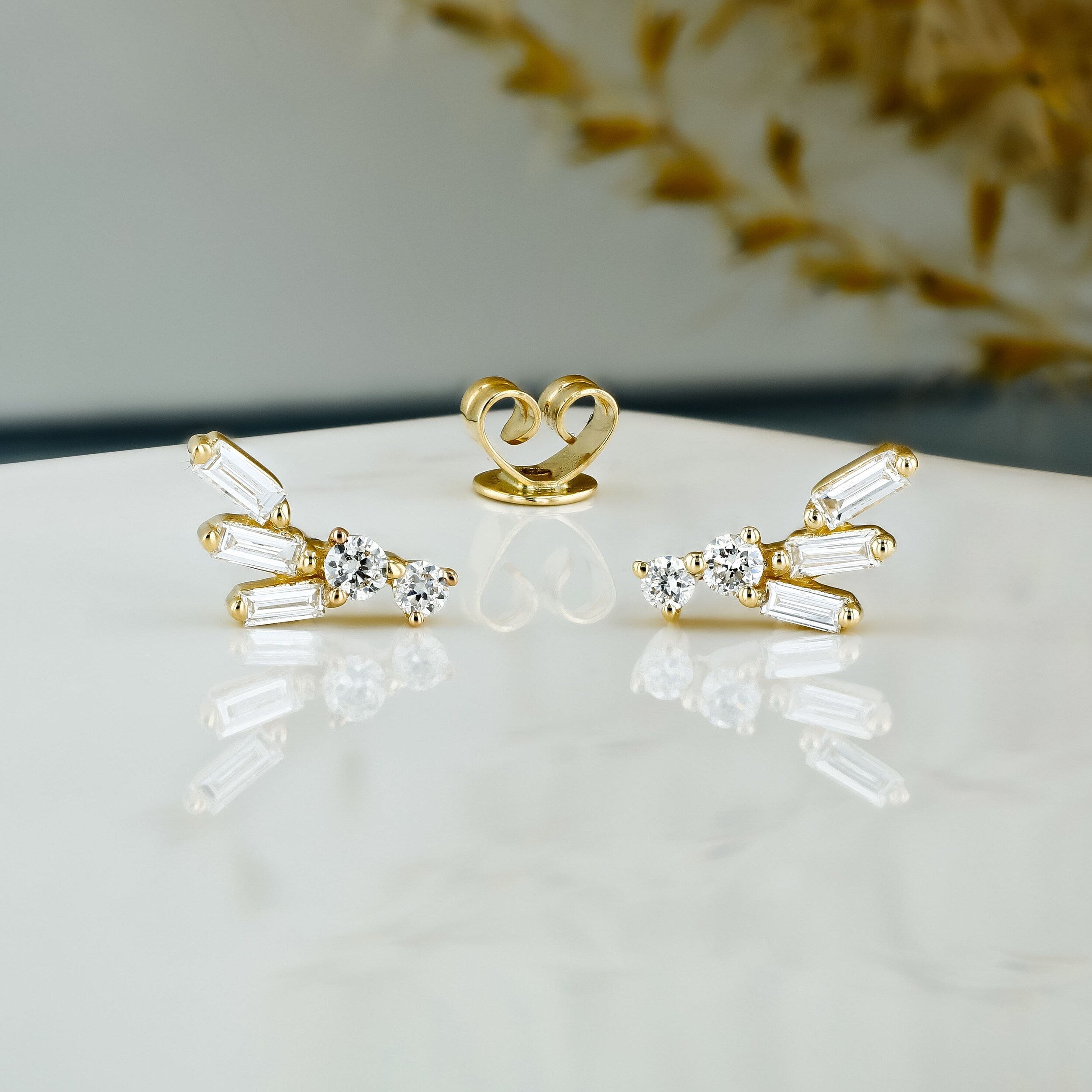 0.23 TCW Round & Baguette Moissanite Diamond Cluster Earrings - Camila Brown