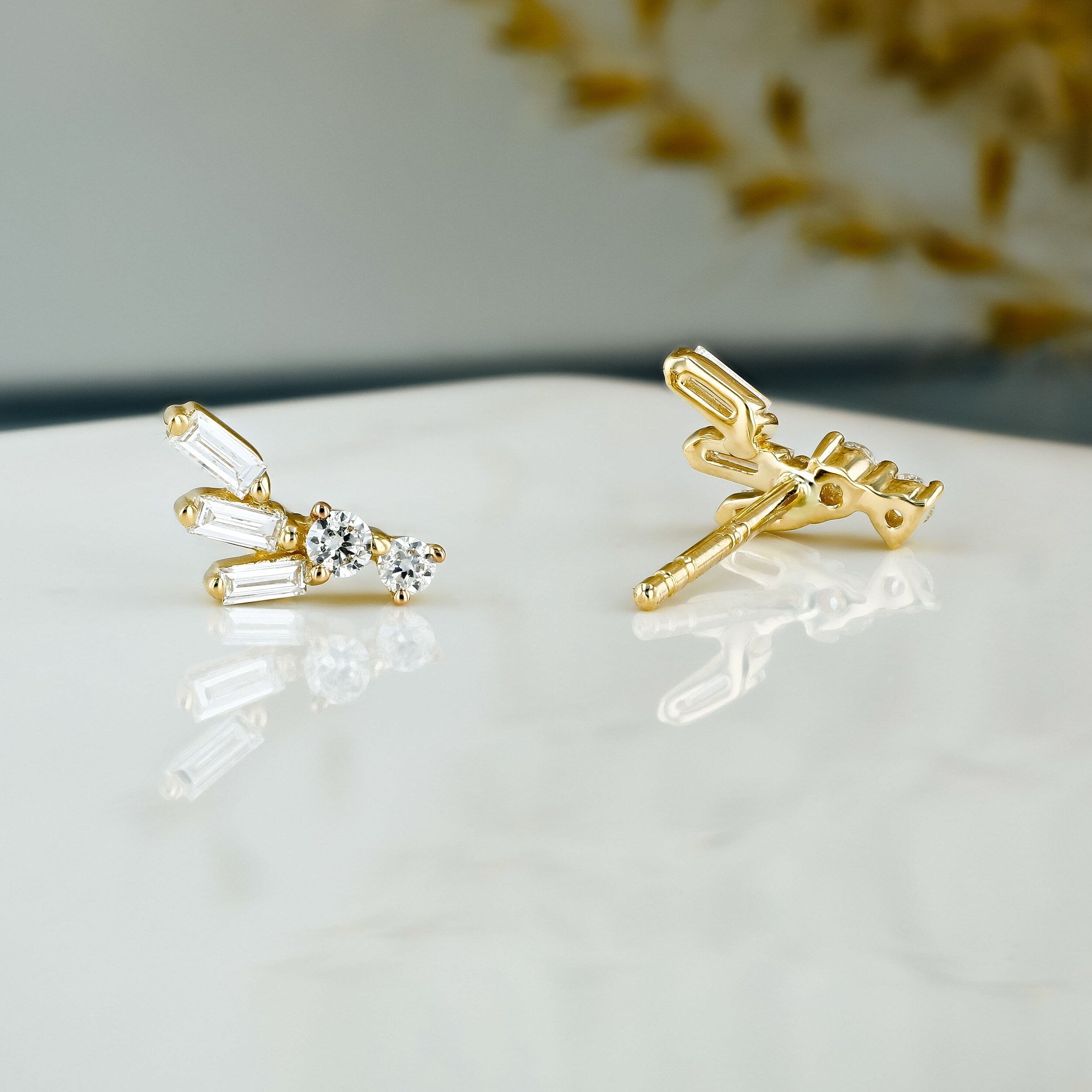 0.23 TCW Round & Baguette Moissanite Diamond Cluster Earrings - Camila Brown