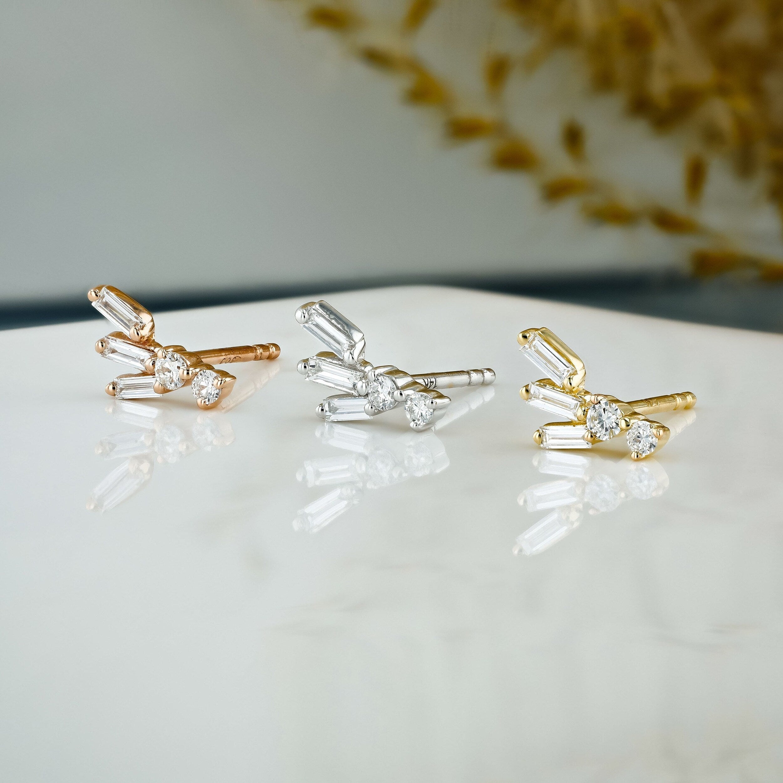 0.23 TCW Round & Baguette Moissanite Diamond Cluster Earrings - Camila Brown