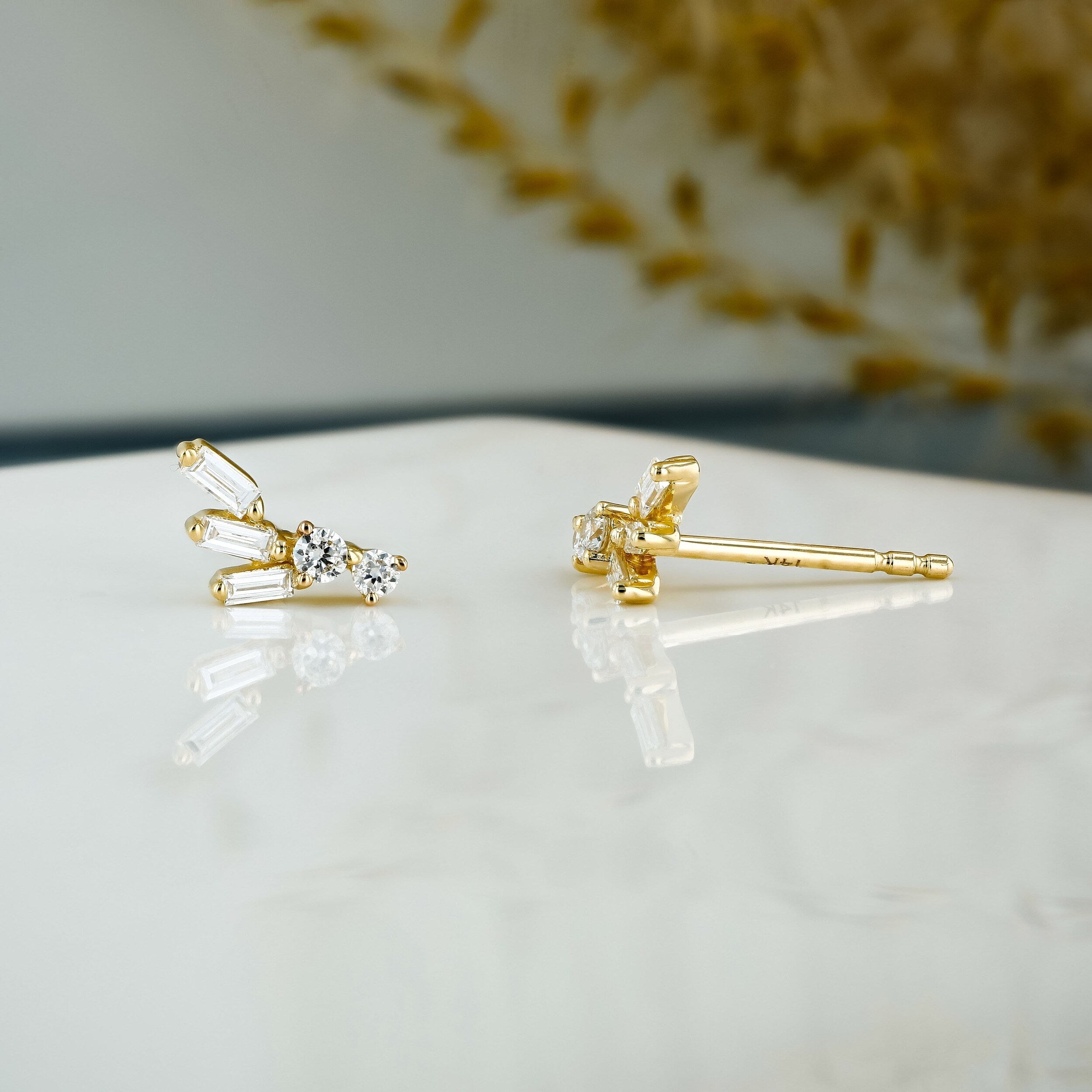 0.23 TCW Round & Baguette Moissanite Diamond Cluster Earrings - Camila Brown