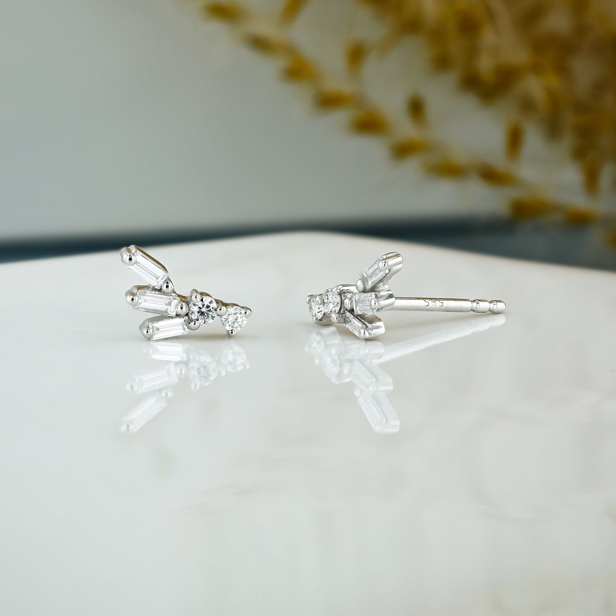 0.23 TCW Round & Baguette Moissanite Diamond Cluster Earrings - Camila Brown