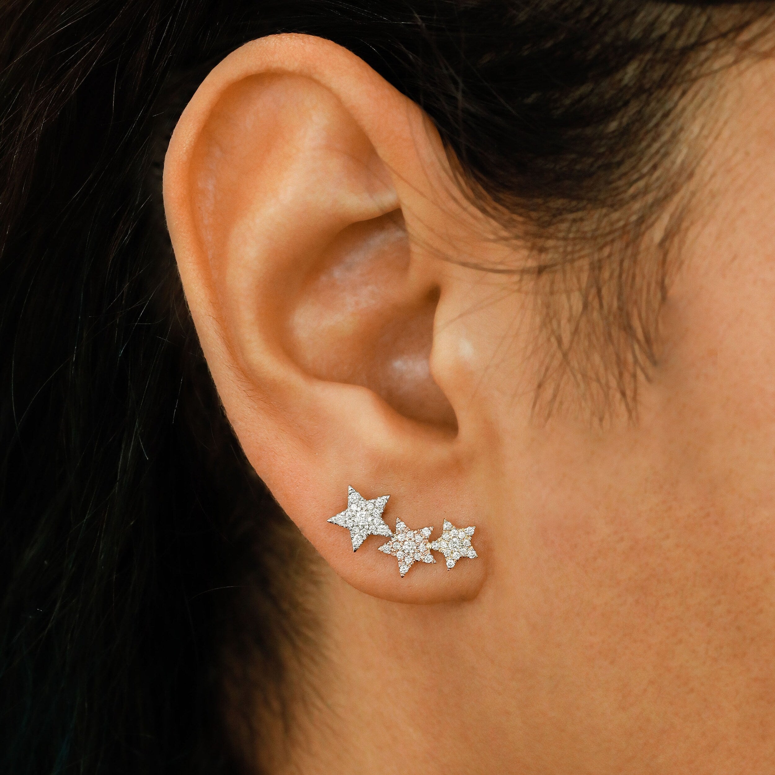 0.45 TCW Round Moissanite Diamond Trio Ear Crawler Earrings - Camila Brown