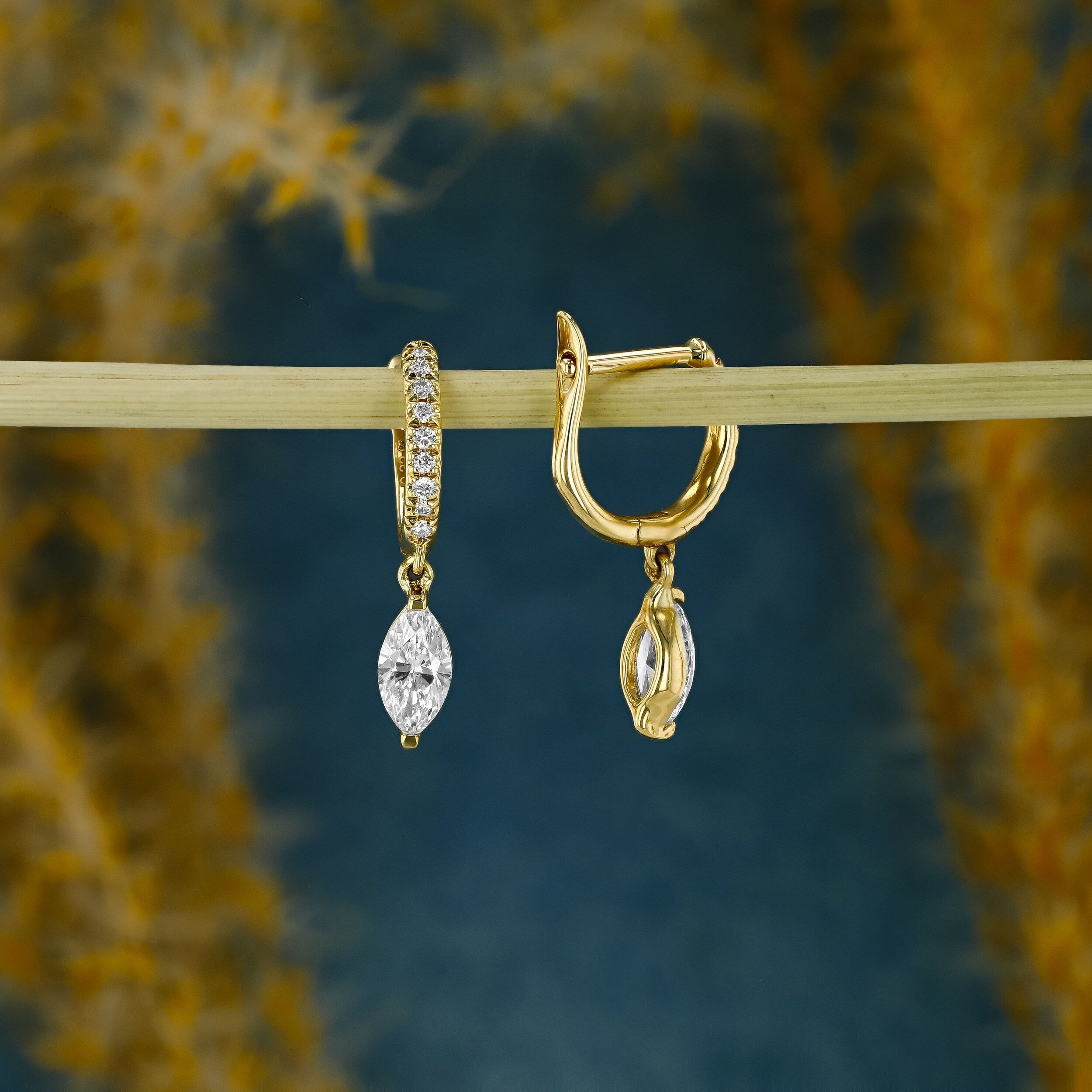 0.63 TCW Marquise & Round Moissanite Diamond Dangle Drop Hoop Earrings - Camila Brown