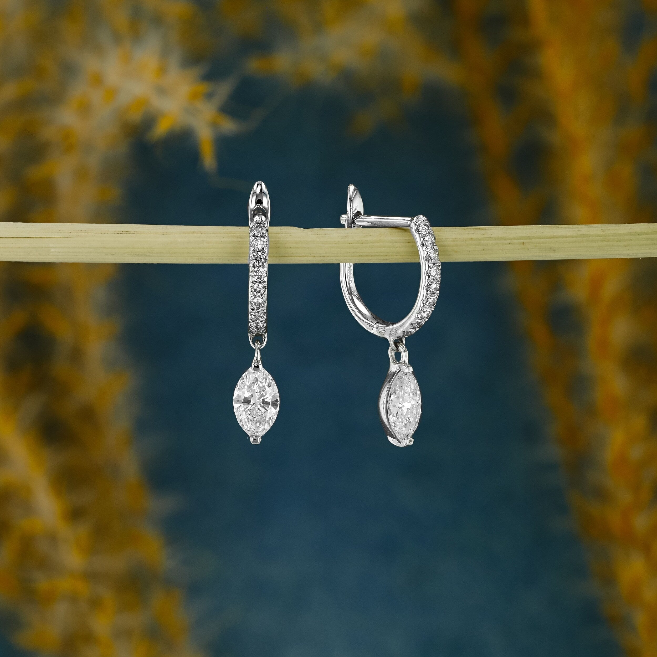 0.63 TCW Marquise & Round Moissanite Diamond Dangle Drop Hoop Earrings - Camila Brown