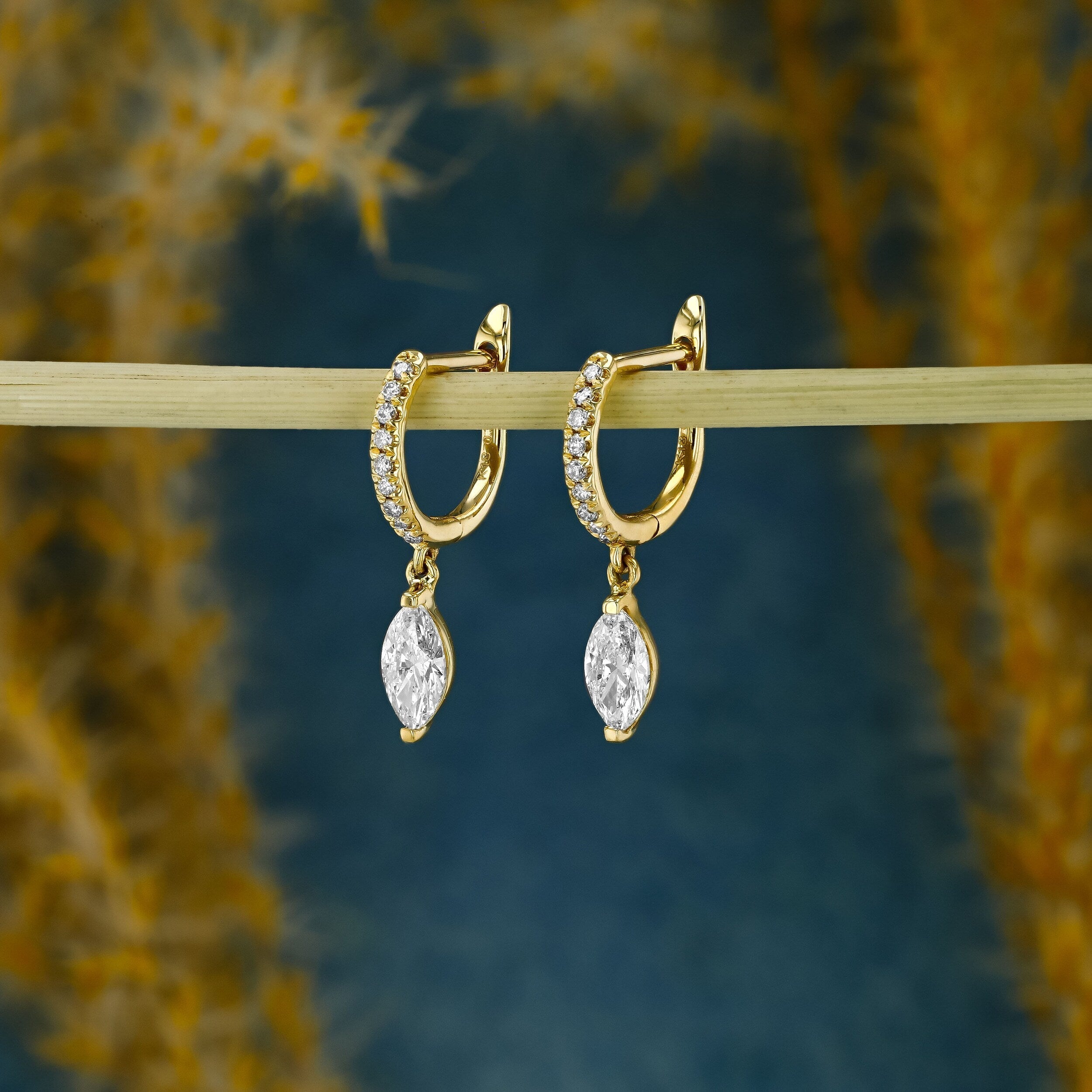 0.63 TCW Marquise & Round Moissanite Diamond Dangle Drop Hoop Earrings - Camila Brown