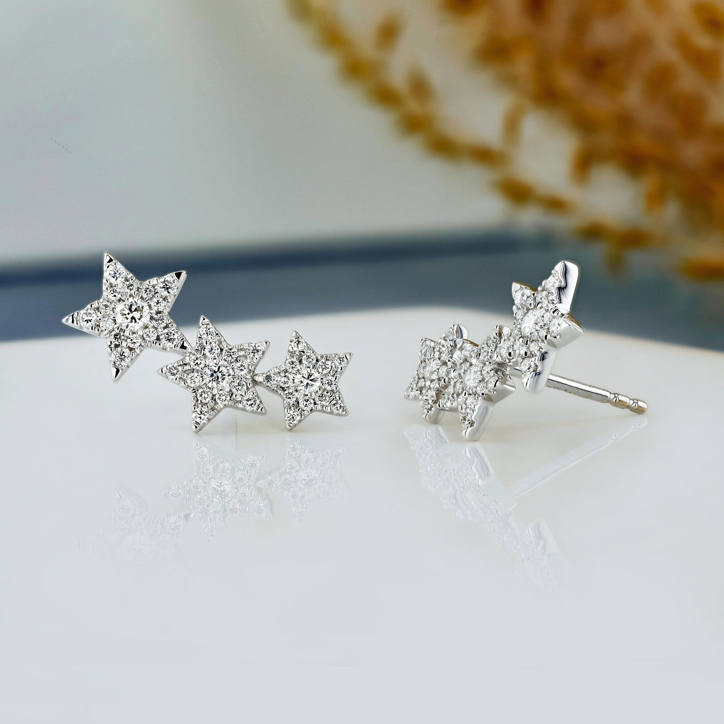 0.45 TCW Round Moissanite Diamond Trio Ear Crawler Earrings - Camila Brown