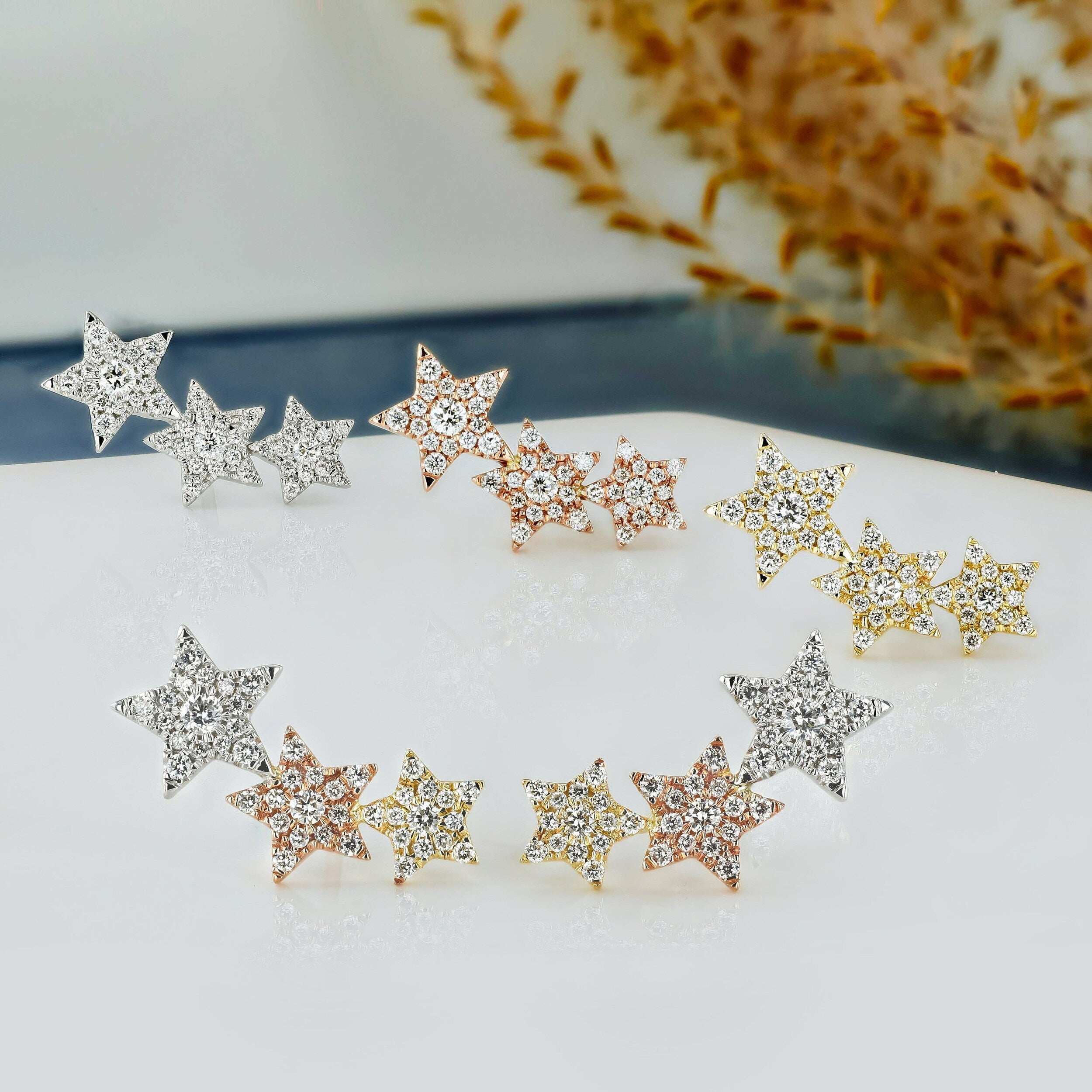 0.45 TCW Round Moissanite Diamond Trio Ear Crawler Earrings - Camila Brown