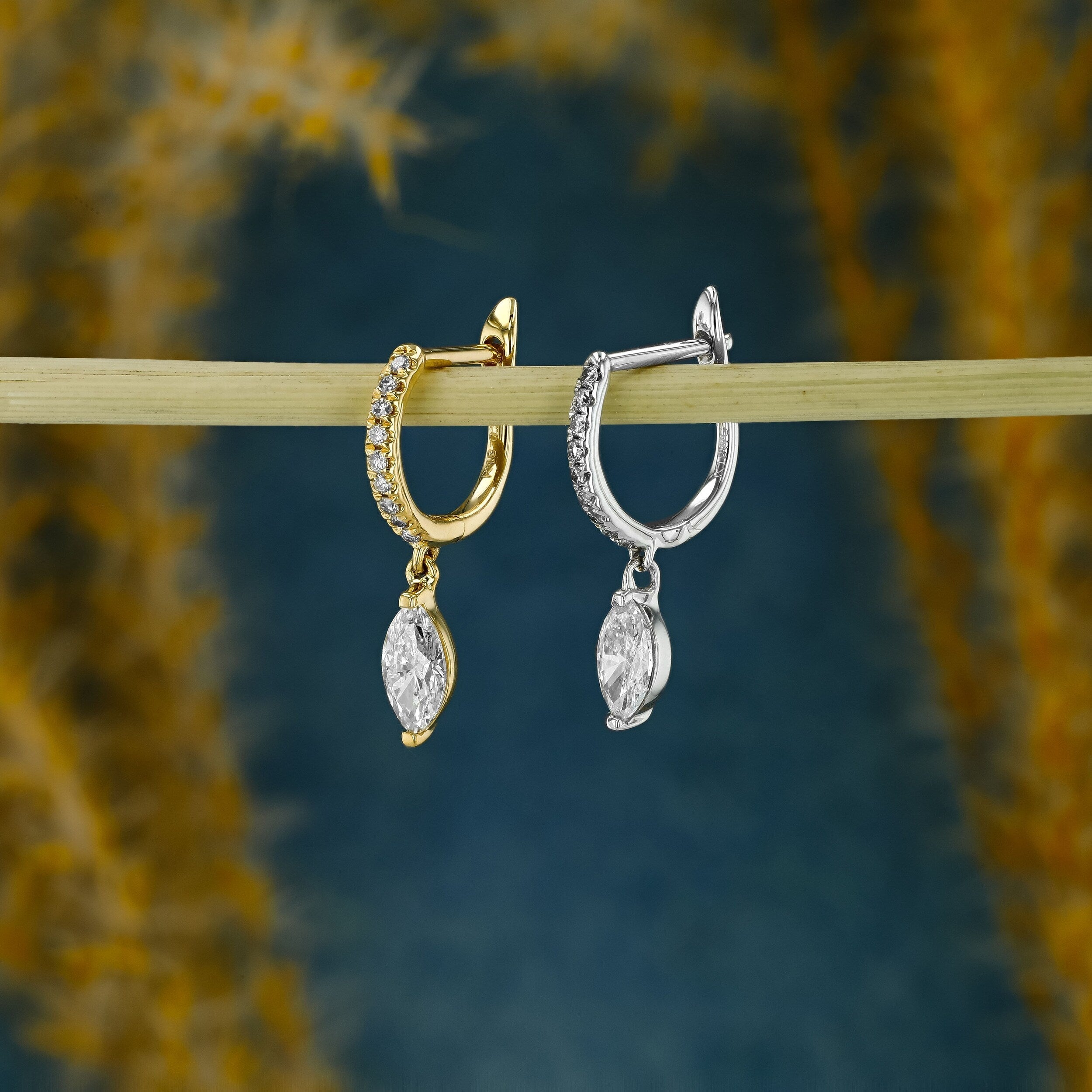 0.63 TCW Marquise & Round Moissanite Diamond Dangle Drop Hoop Earrings - Camila Brown