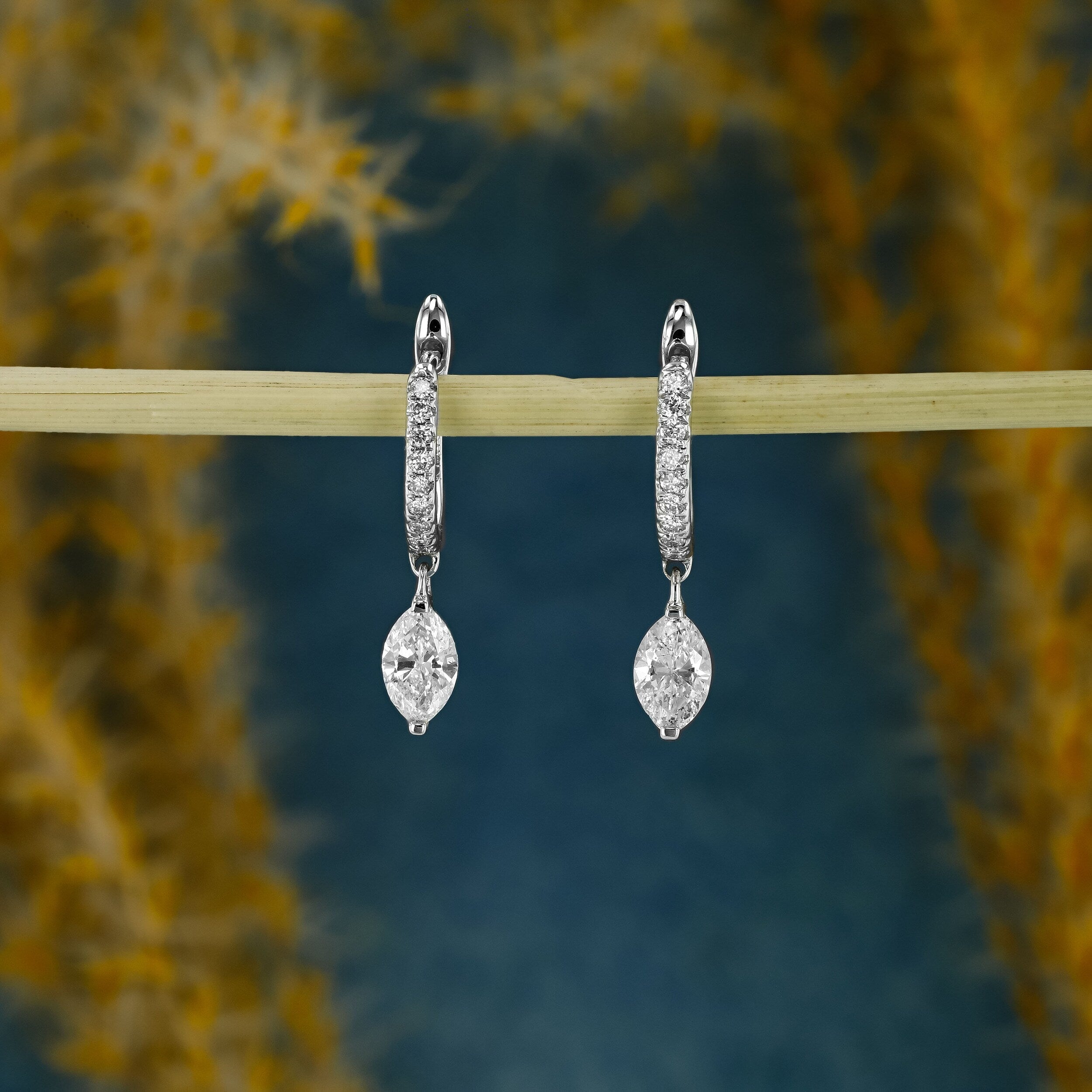 0.63 TCW Marquise & Round Moissanite Diamond Dangle Drop Hoop Earrings - Camila Brown